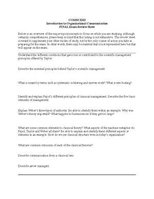 Study Guide 1 - Summary Organizational Communication - COMM 3263 ...