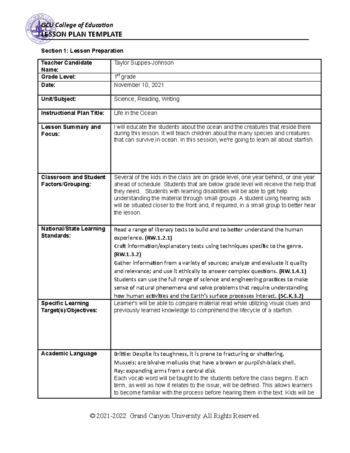 Elm361science Lesson Plan - Elm 361 - Gcu - Studocu