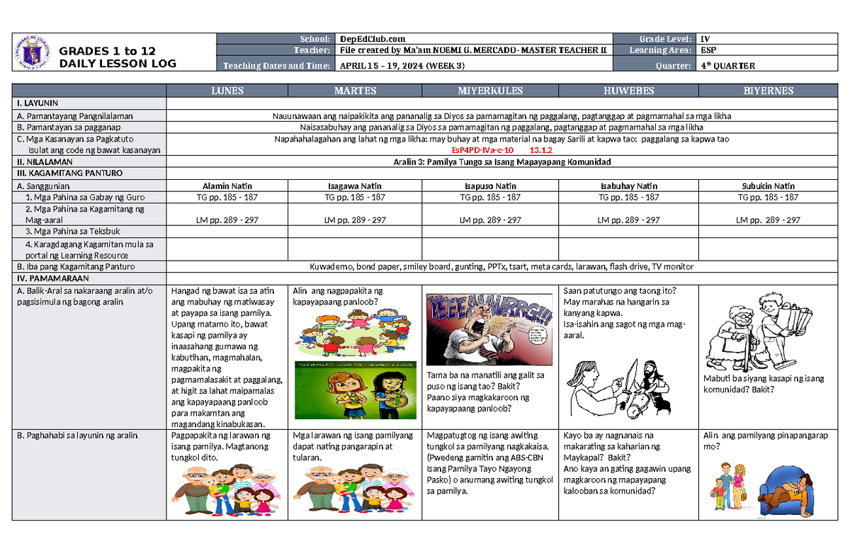 DLL ESP 4 Q4 W3 - dll esp grade 4 - GRADES 1 to 12 DAILY LESSON LOG ...