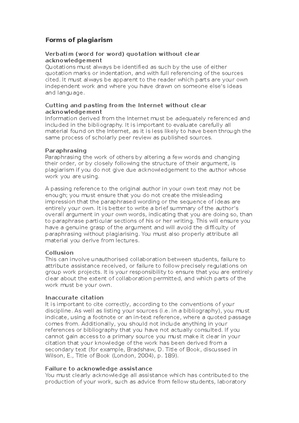What is Plagiarism - Forms of plagiarism Verbatim (word for word ...