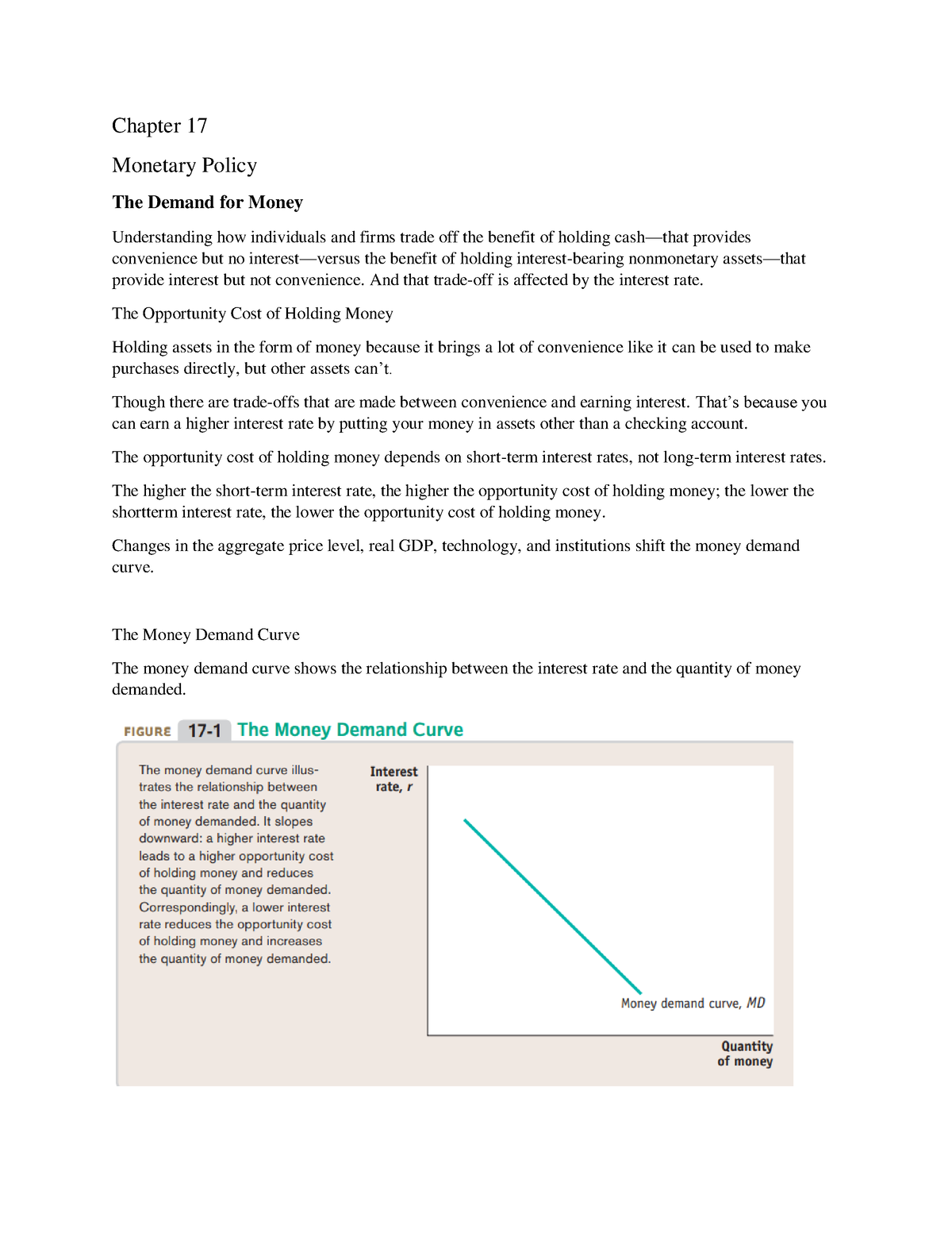 Chapter 17-18 Study Note - Chapter 17 Monetary Policy The Demand For ...