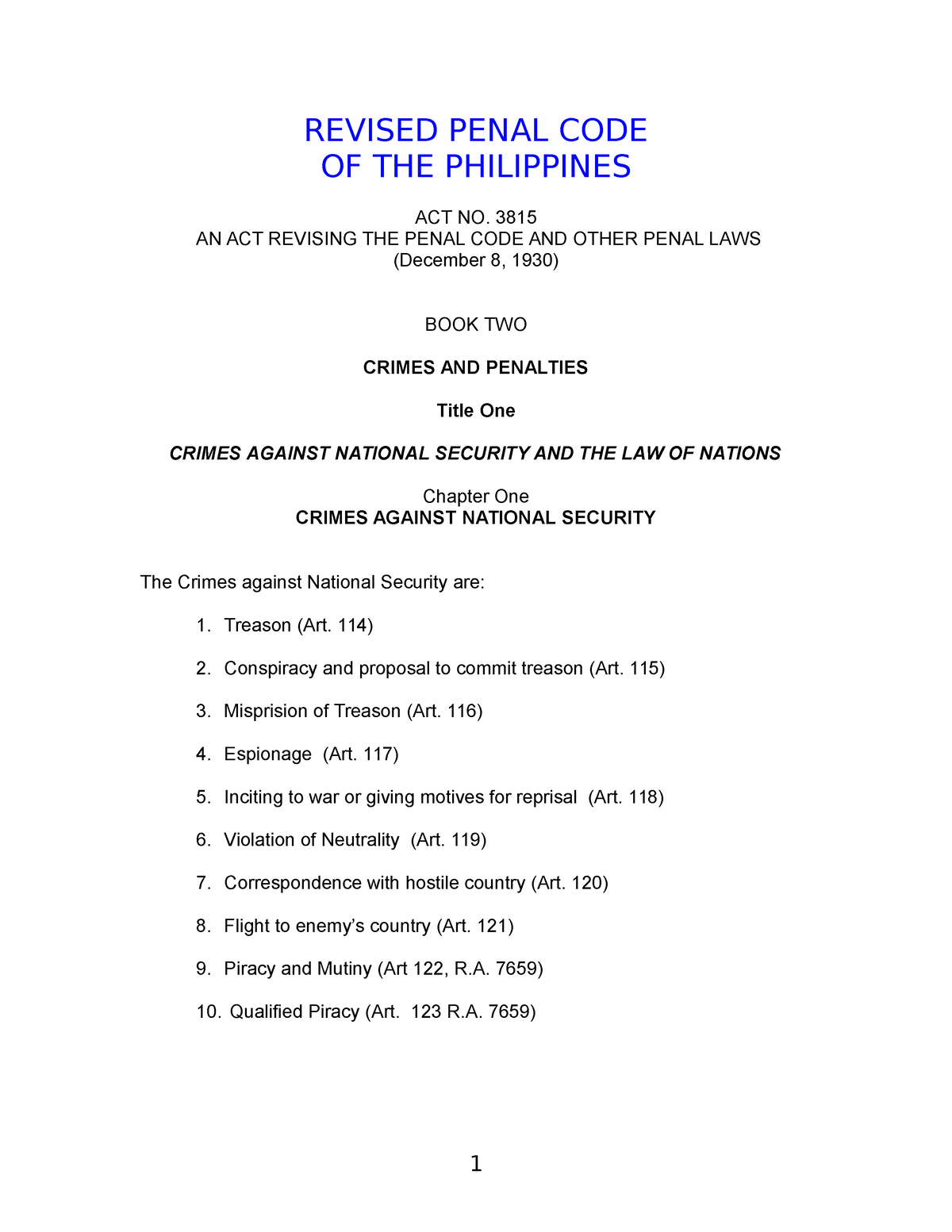 Revised Penal Code Book Two - REVISED PENAL CODE OF THE PHILIPPINES ACT ...