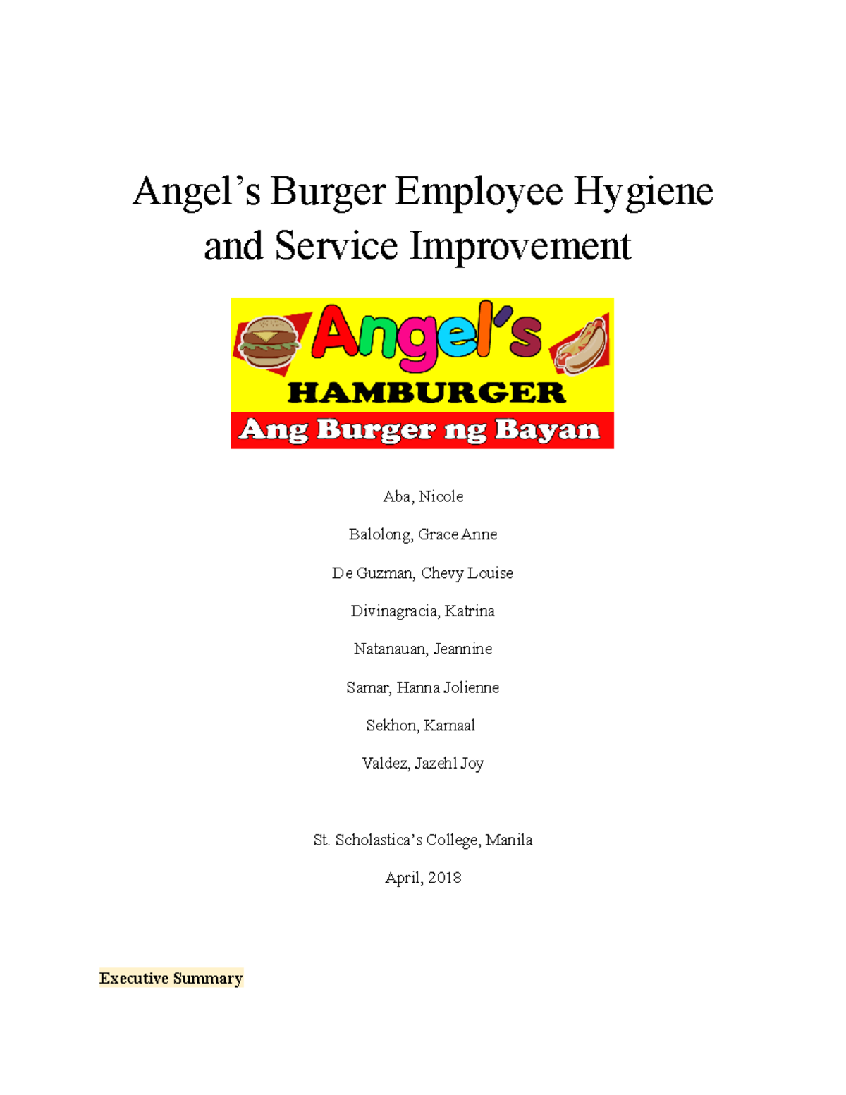 angels burger business plan pdf