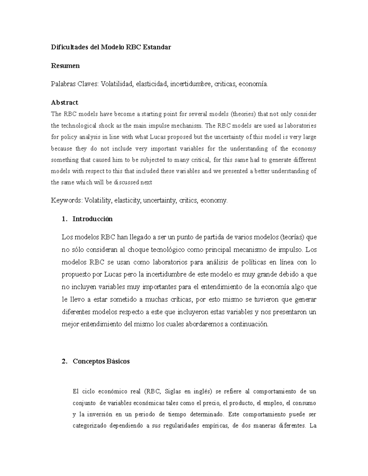Dificultades del Modelo RBC Estandar - Dificultades del Modelo RBC ...