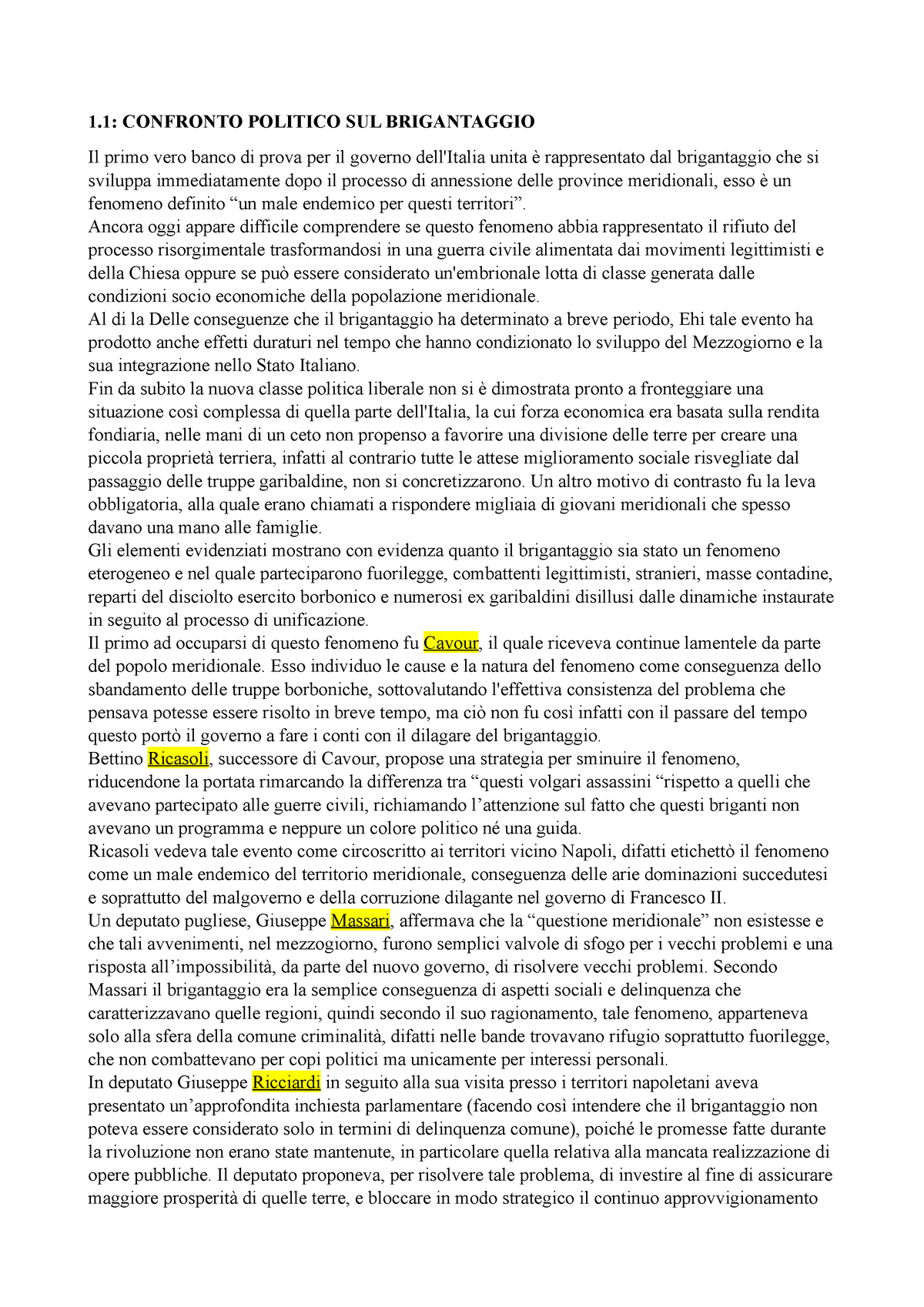 Riassunto Storia Brigantaggio - 1: CONFRONTO POLITICO SUL BRIGANTAGGIO ...