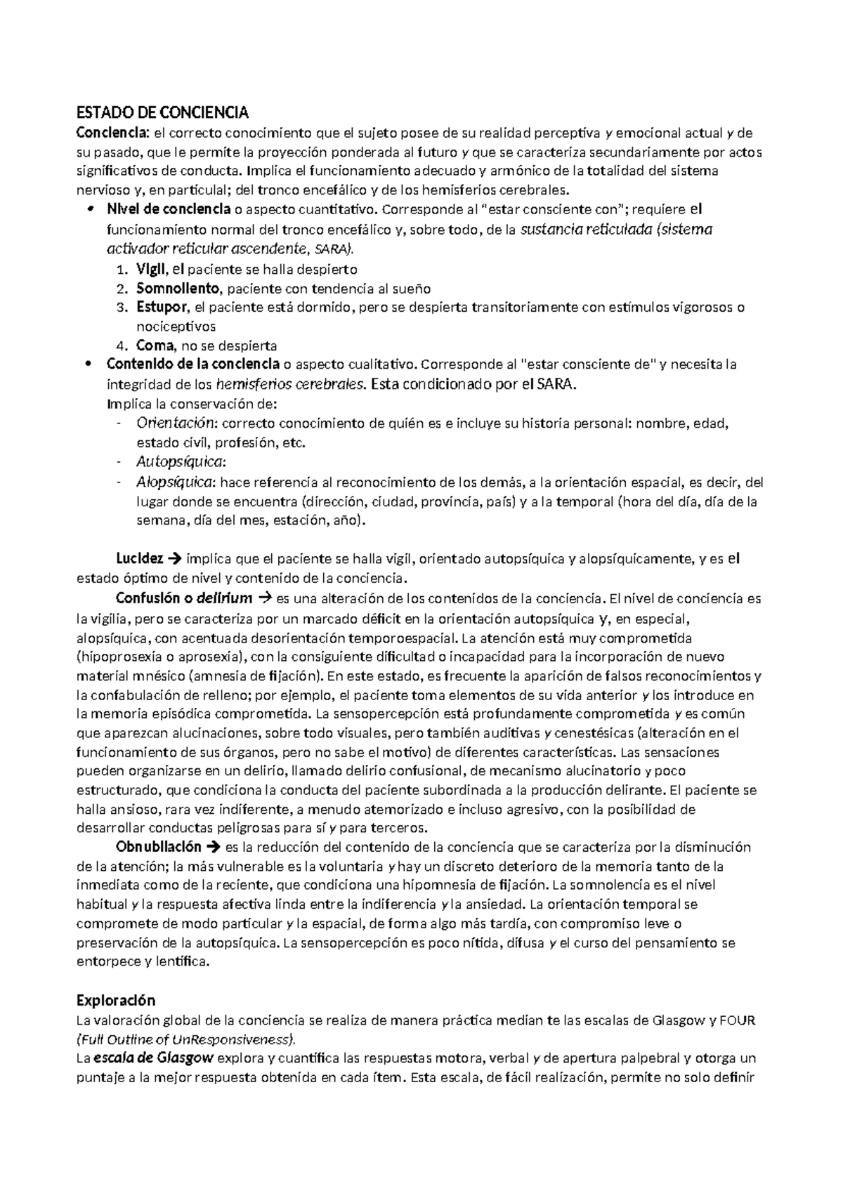 Conciencia + Coma - ESTADO DE CONCIENCIA Conciencia: el correcto ...