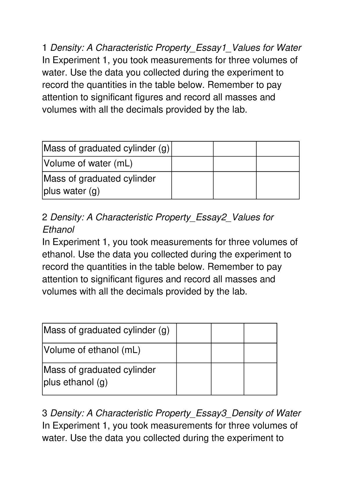 Worksheet Density a Characteristic Property - 1 Density: A ...