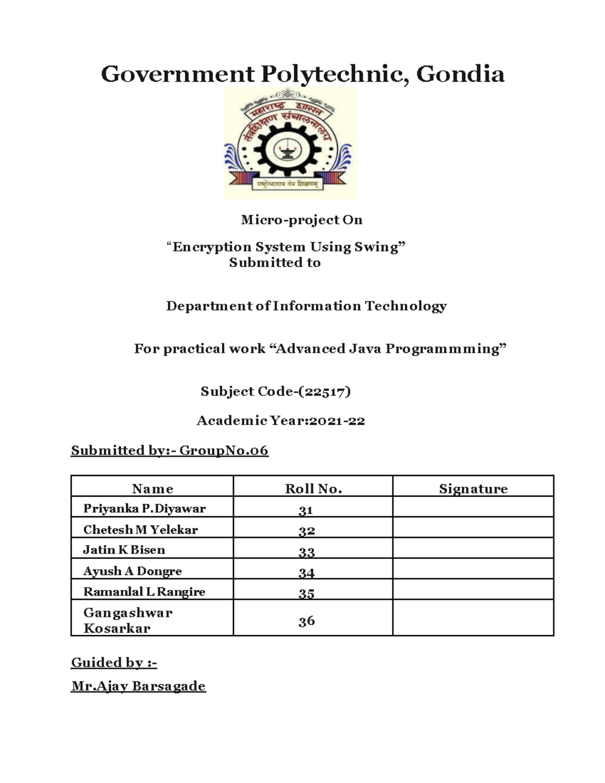 AJP Report - Correct - Government Polytechnic, Gondia Micro-project On