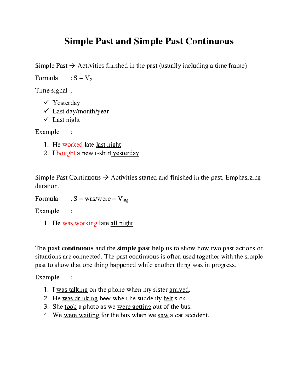 Simple Past and Simple Past Continuous - He worked late last night 2. I ...