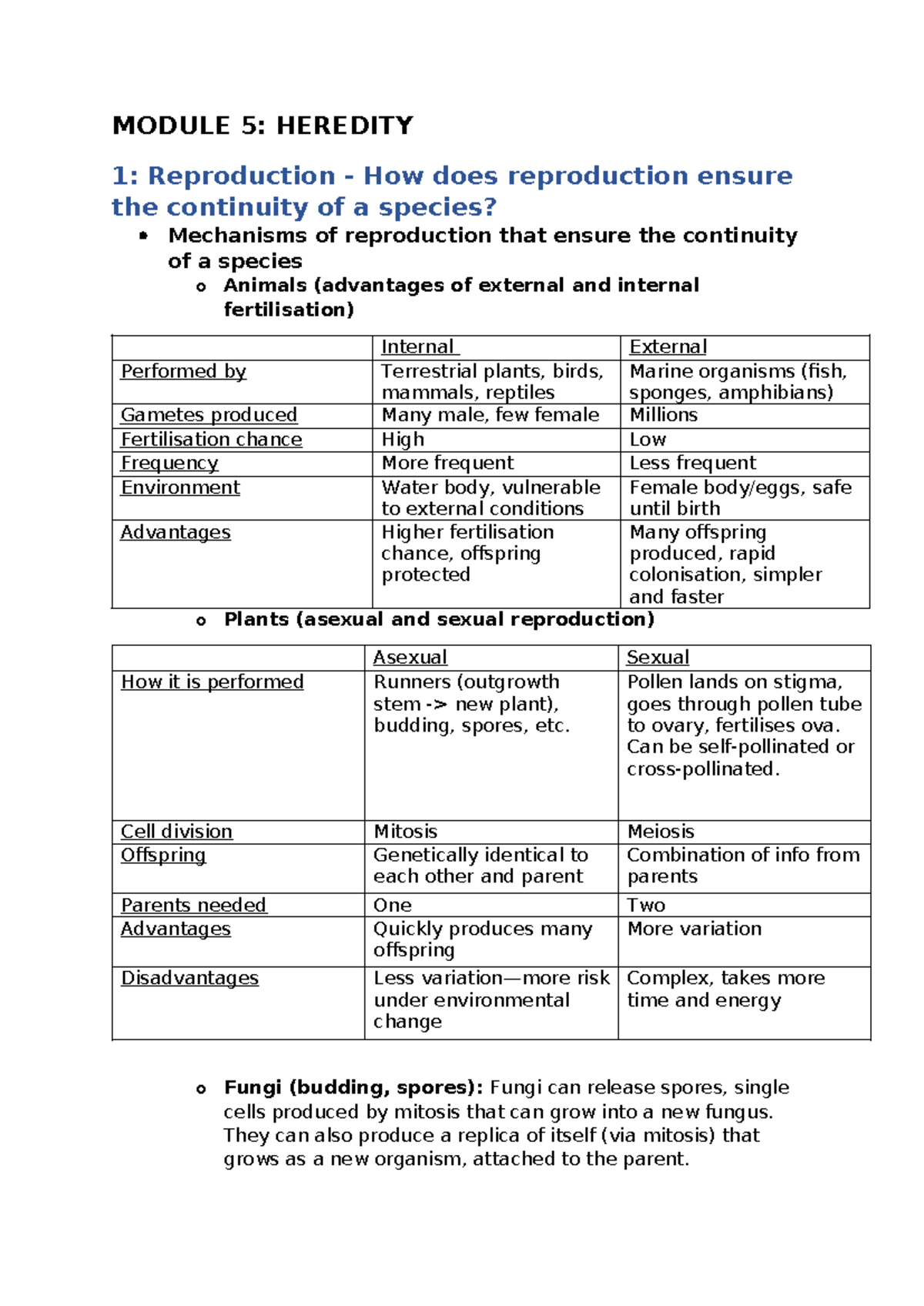 Mod 5 notes good - bio - MODULE 5: HEREDITY 1: Reproduction - How does ...