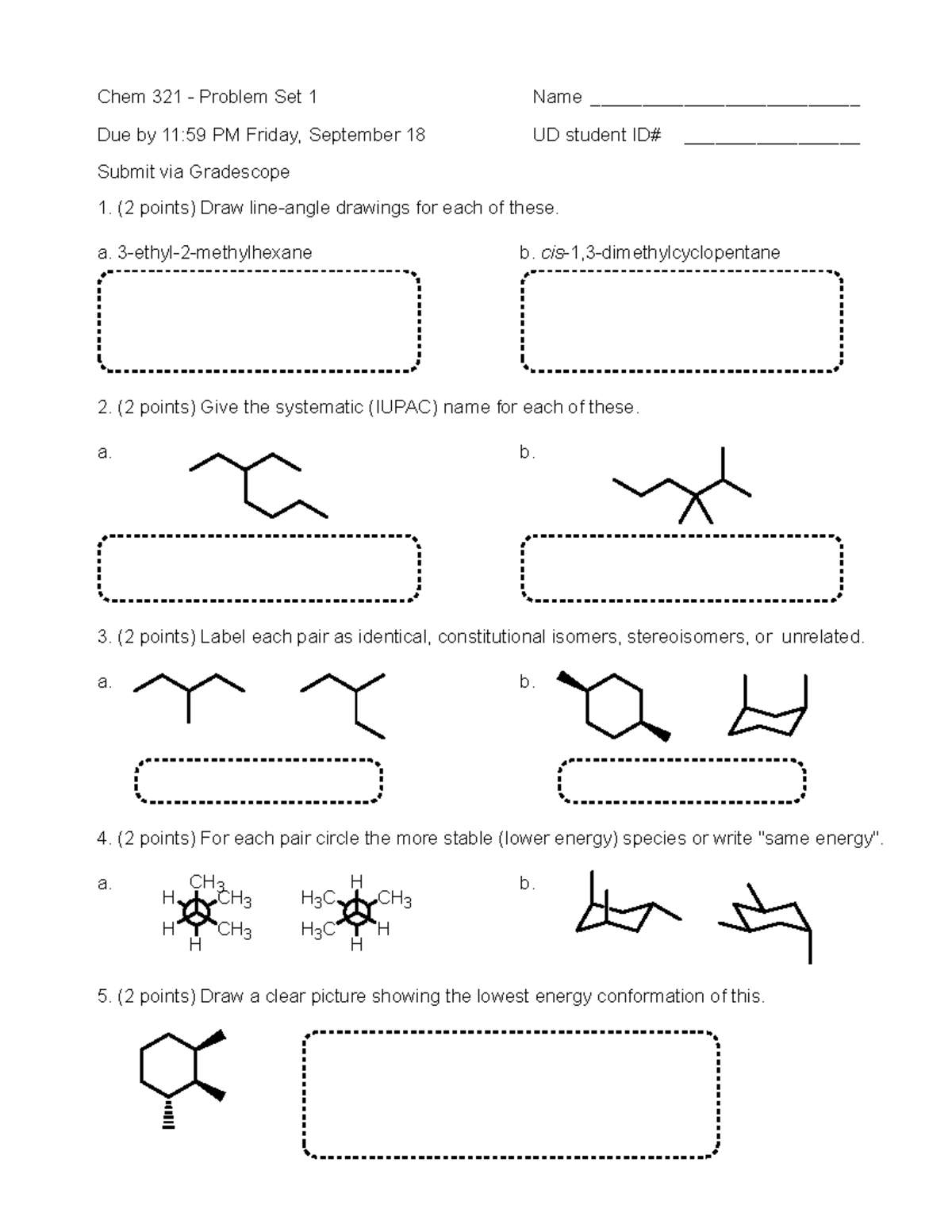 Chem 321 2020 Fall Problem Set 1 - Due By 11:59 PM Friday, September 18 ...