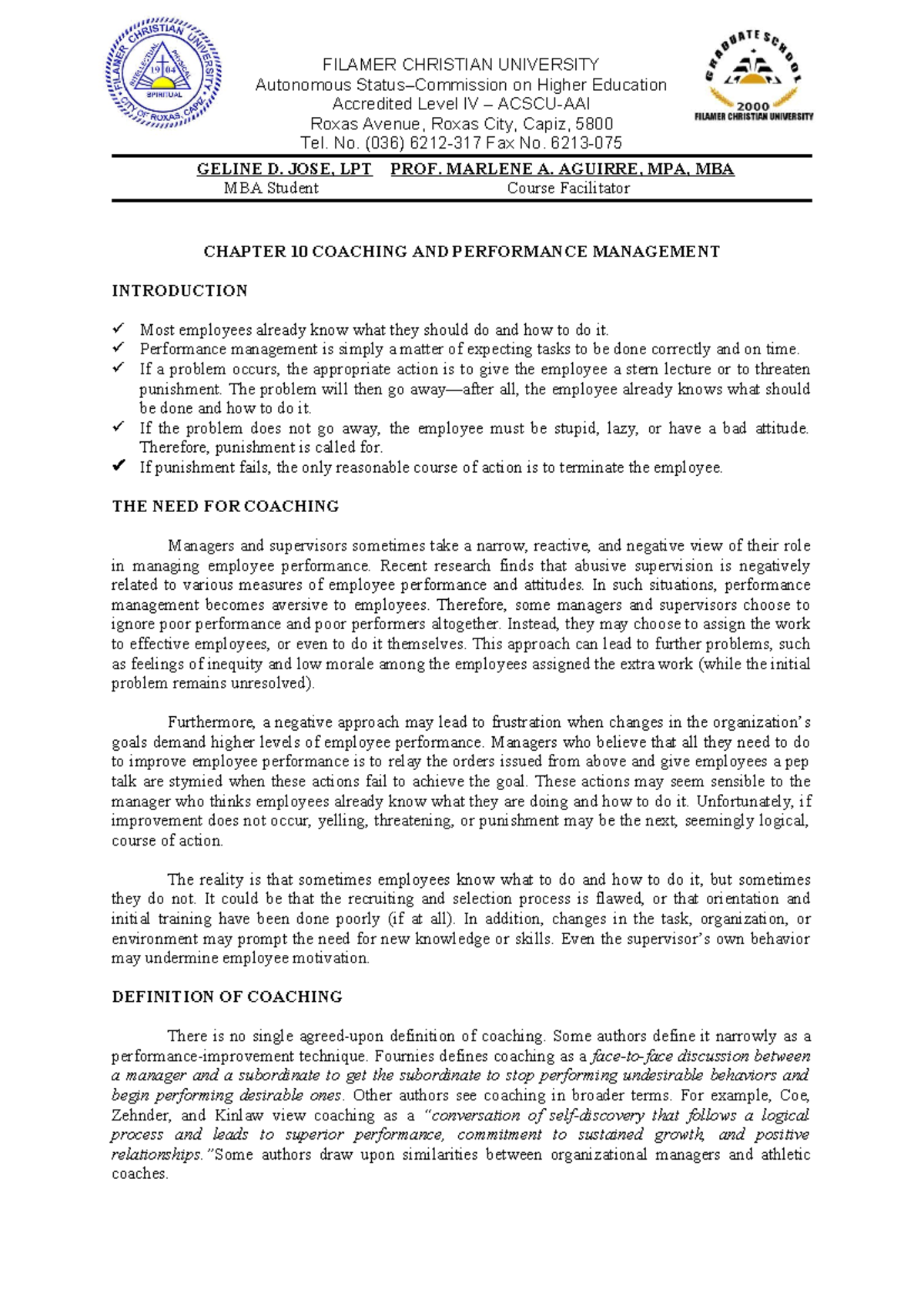 HRD Report Chapter 10 - Human Resource Development - FILAMER CHRISTIAN ...