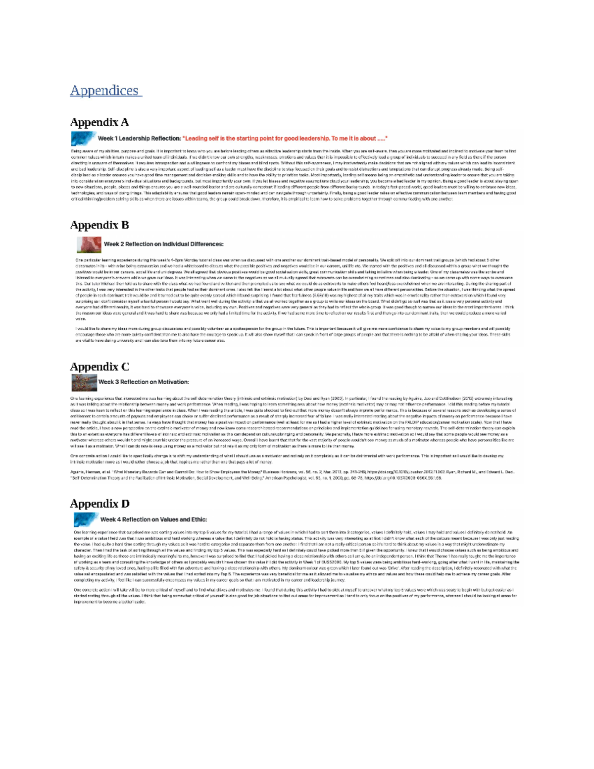 Reflections - Appendices Appendix A ’ Week 1 LeadershipReflection ...