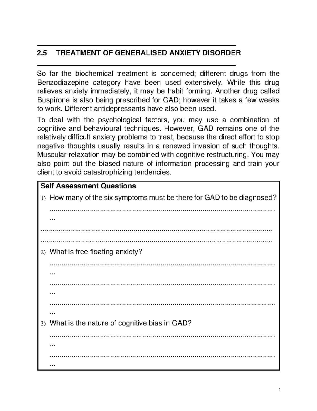 Treatment OF Generalised Anxiety Disorder - 2 TREATMENT OF GENERALISED ...