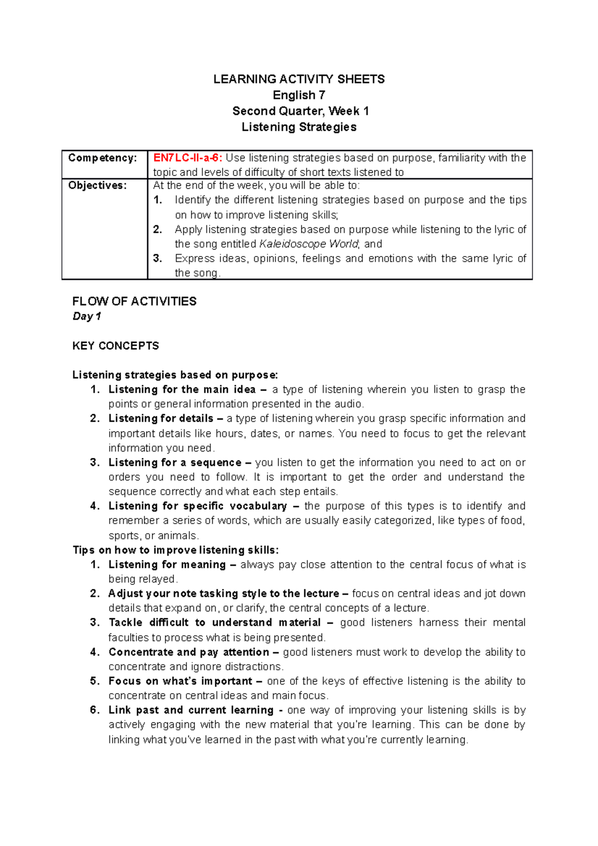 English 7 - 2Q - Week 1 - Rffdfc - LEARNING ACTIVITY SHEETS English 7 ...