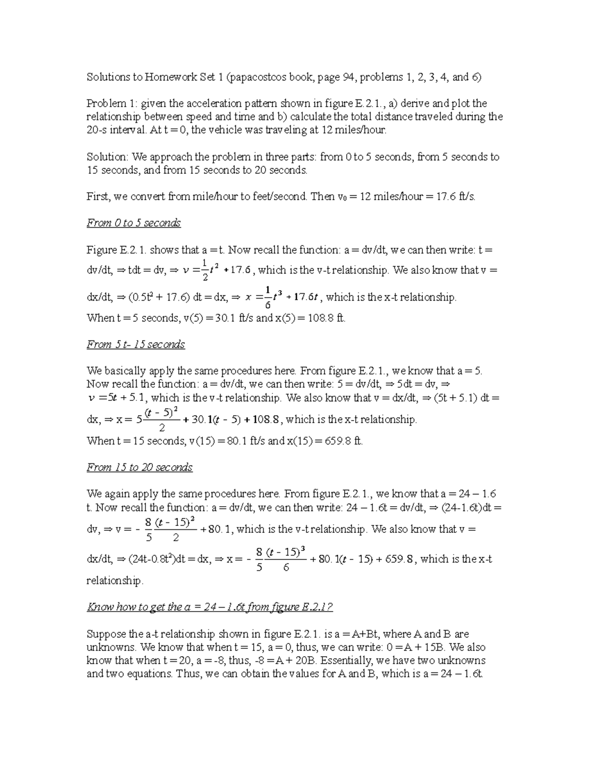 Solutions to Homework Set 1 - 2., a) derive and plot the relationship ...