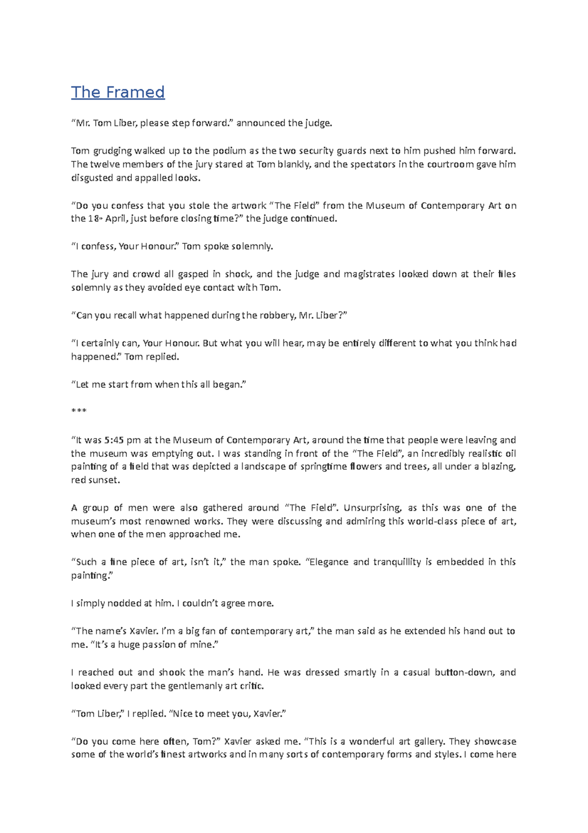 English Advanced Story - The Framed “Mr. Tom Liber, please step forward ...