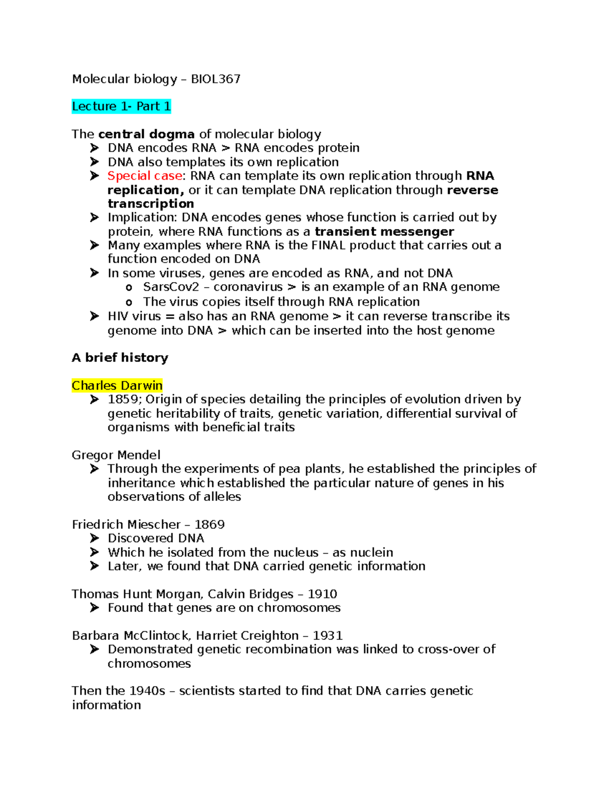 Molecular Biology - Lecture Notes - Molecular Biology – BIOL Lecture 1 ...