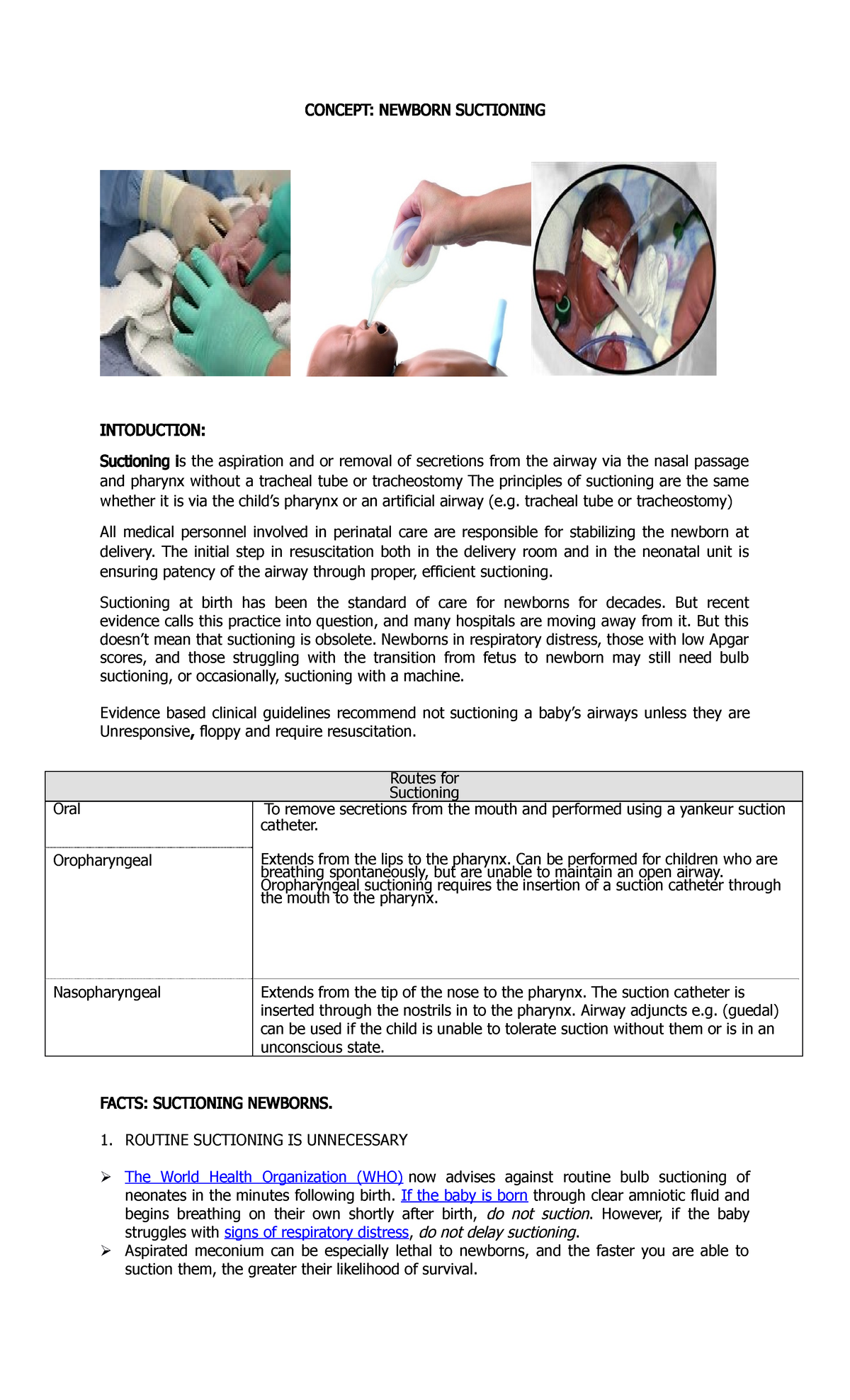 NB Suctioning Heimlich Manuever - CONCEPT: NEWBORN SUCTIONING ...