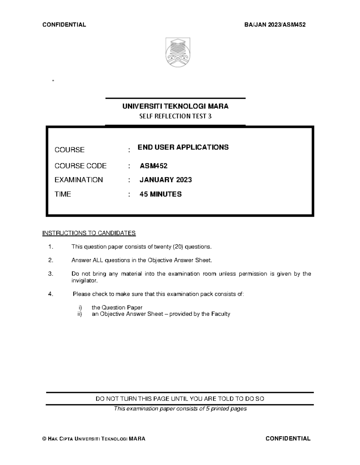 SELF REF TEST 3 Quests MS Excel JAN 2023 GC - COURSE : END USER ...
