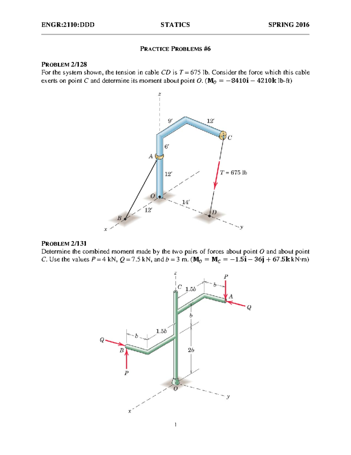 Practice Problems 6 - ENGR:2110:DDD STATICS SPRING 2016 PRACTICE ...