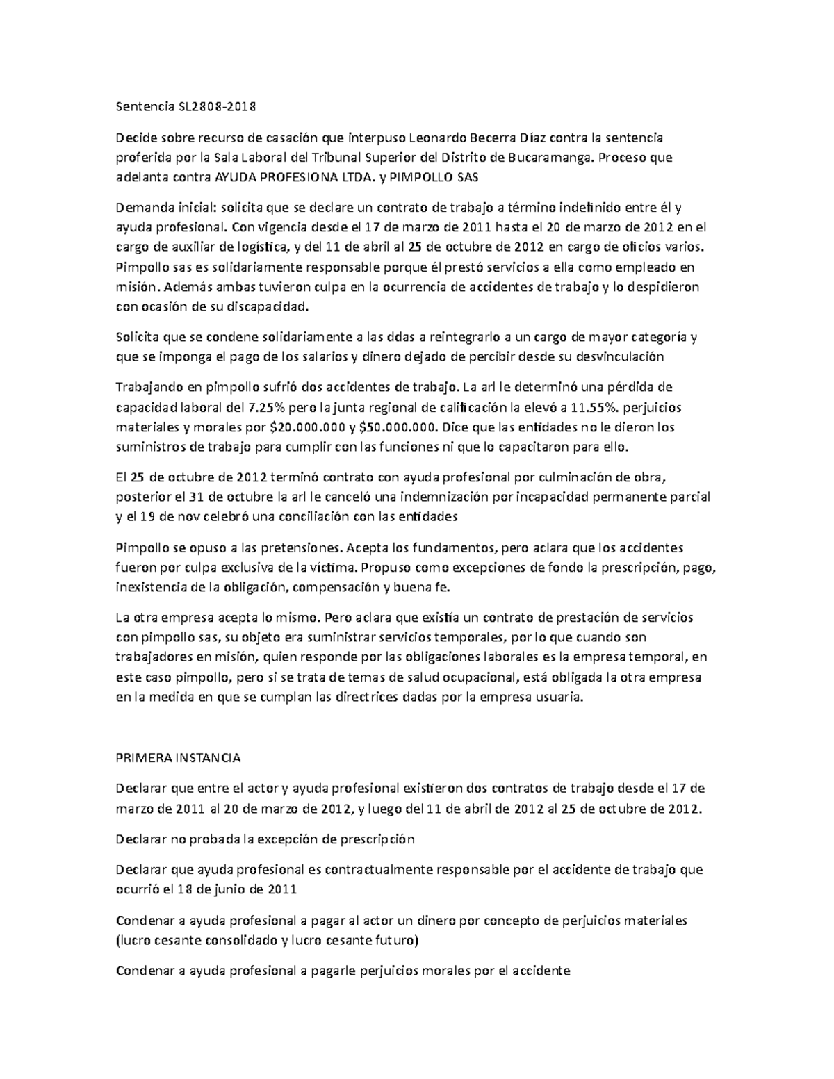 Sentencia SL2808 Corte Suprema de Justicia Sala de Casación Laboral ...