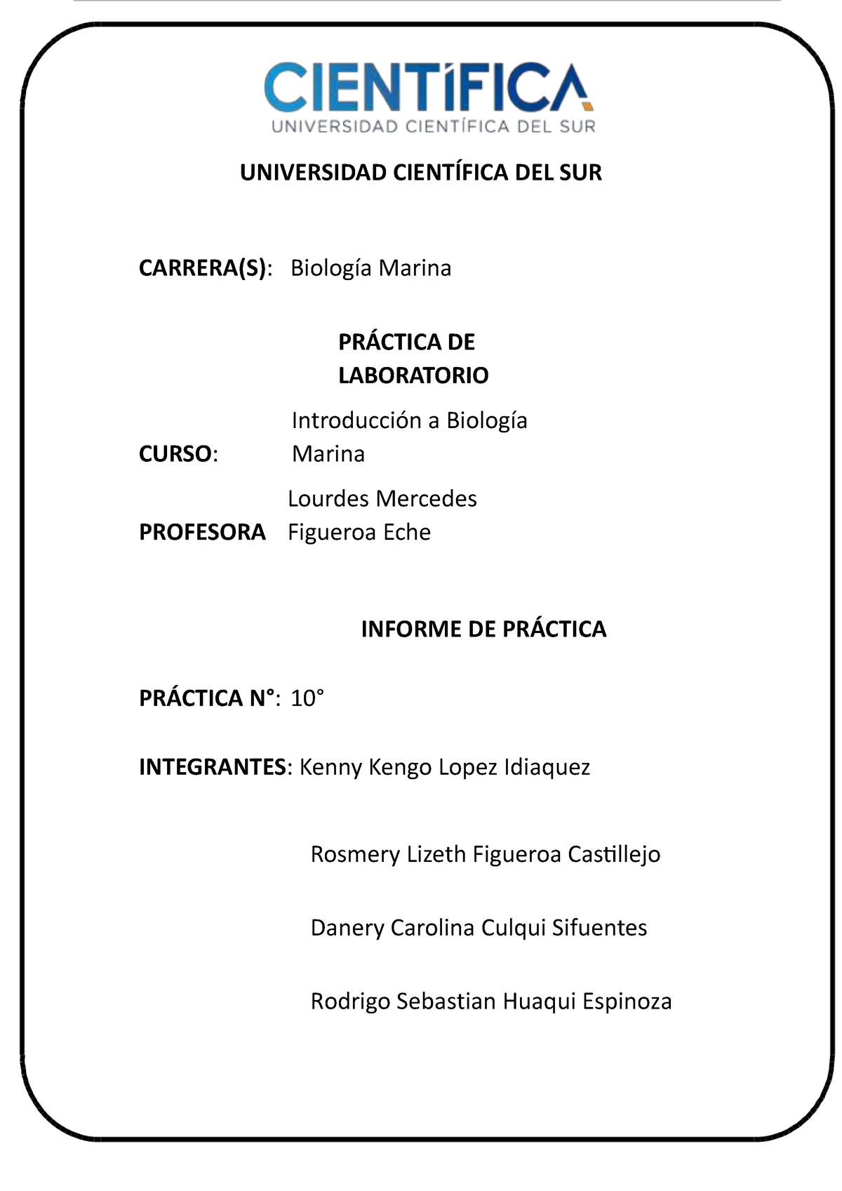 Informe De Intro De Bio Marina - UNIVERSIDAD CIENTÍFICA DEL SUR CARRERA ...