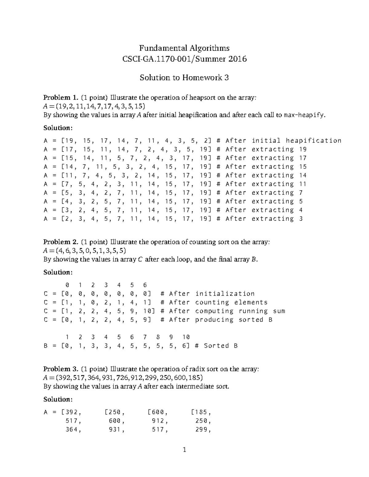 Hw3sol - Assignment 3 Solution - Fundamental Algorithms CSCI-GA-001 ...