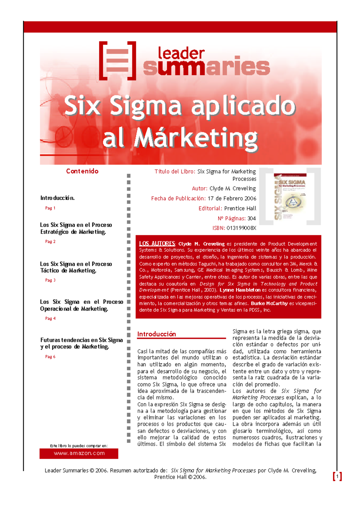 Clyde M. Creveling - Six Sigma aplicado al Márketing - Leader Summaries ...