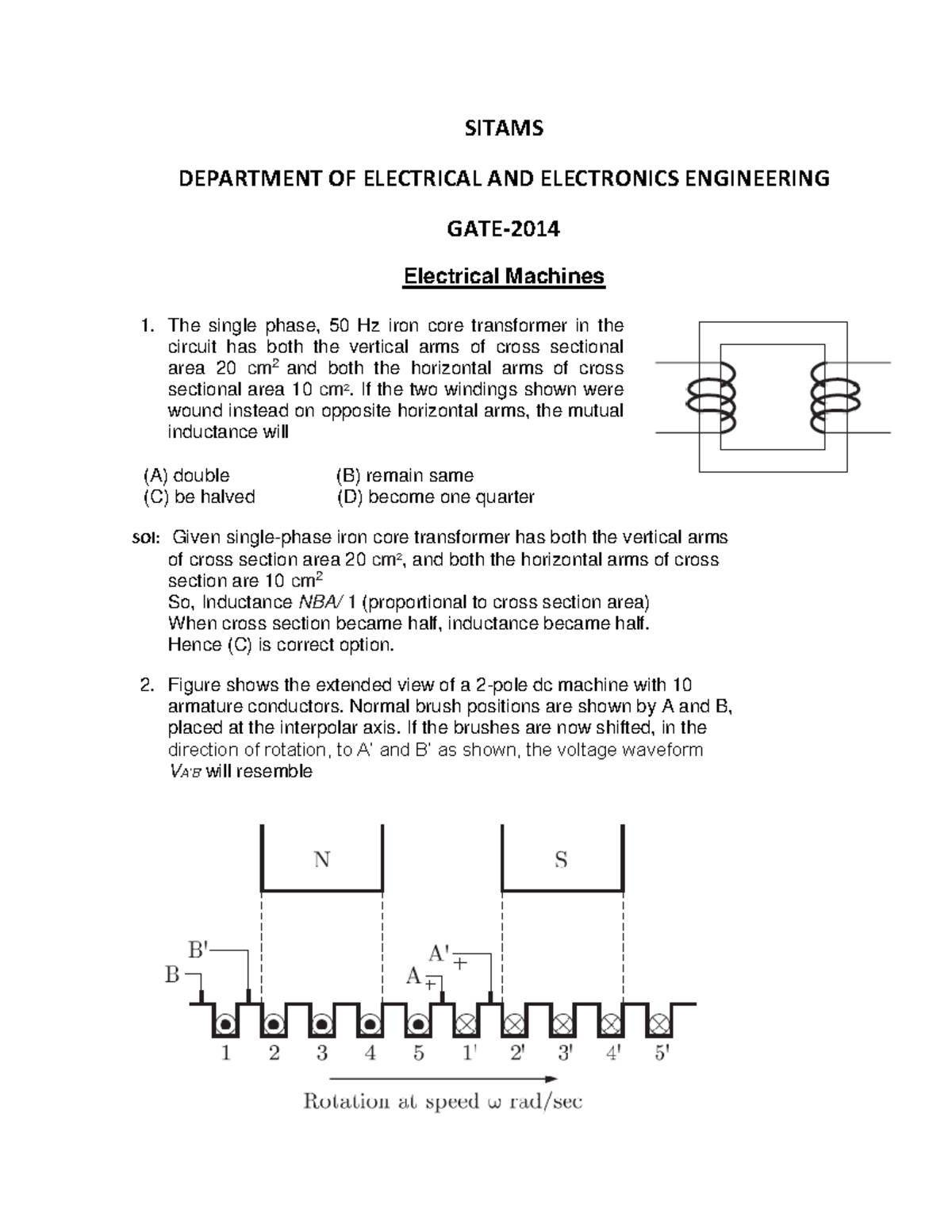 316819861 Electrical Machines Questions SITAMS DEPARTMENT OF ELECTRICAL AND ELECTRONICS Studocu