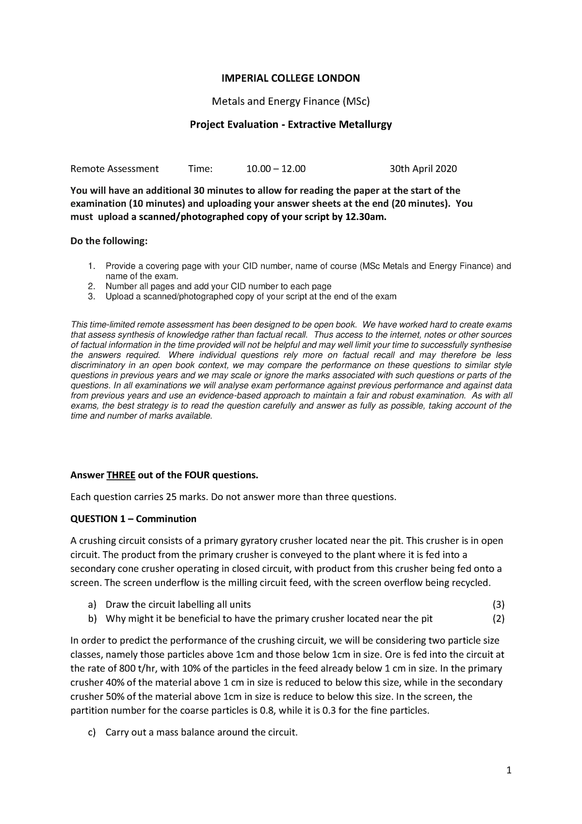 Proj Eval Ext Met 2020 Final - IMPERIAL COLLEGE LONDON Metals and ...