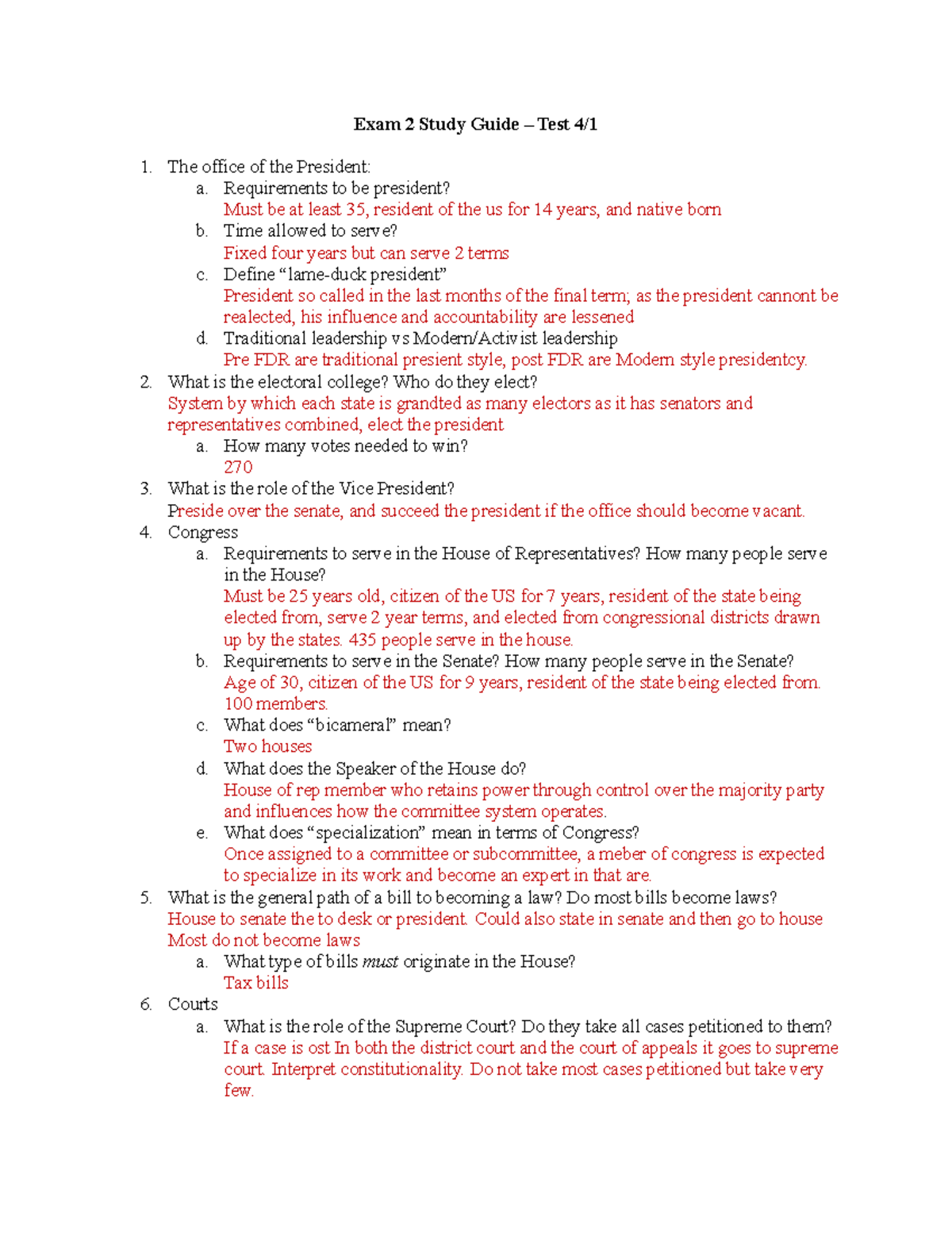 Exam 2 Study Guide - Exam 2 Study Guide – Test 4/ The office of the ...