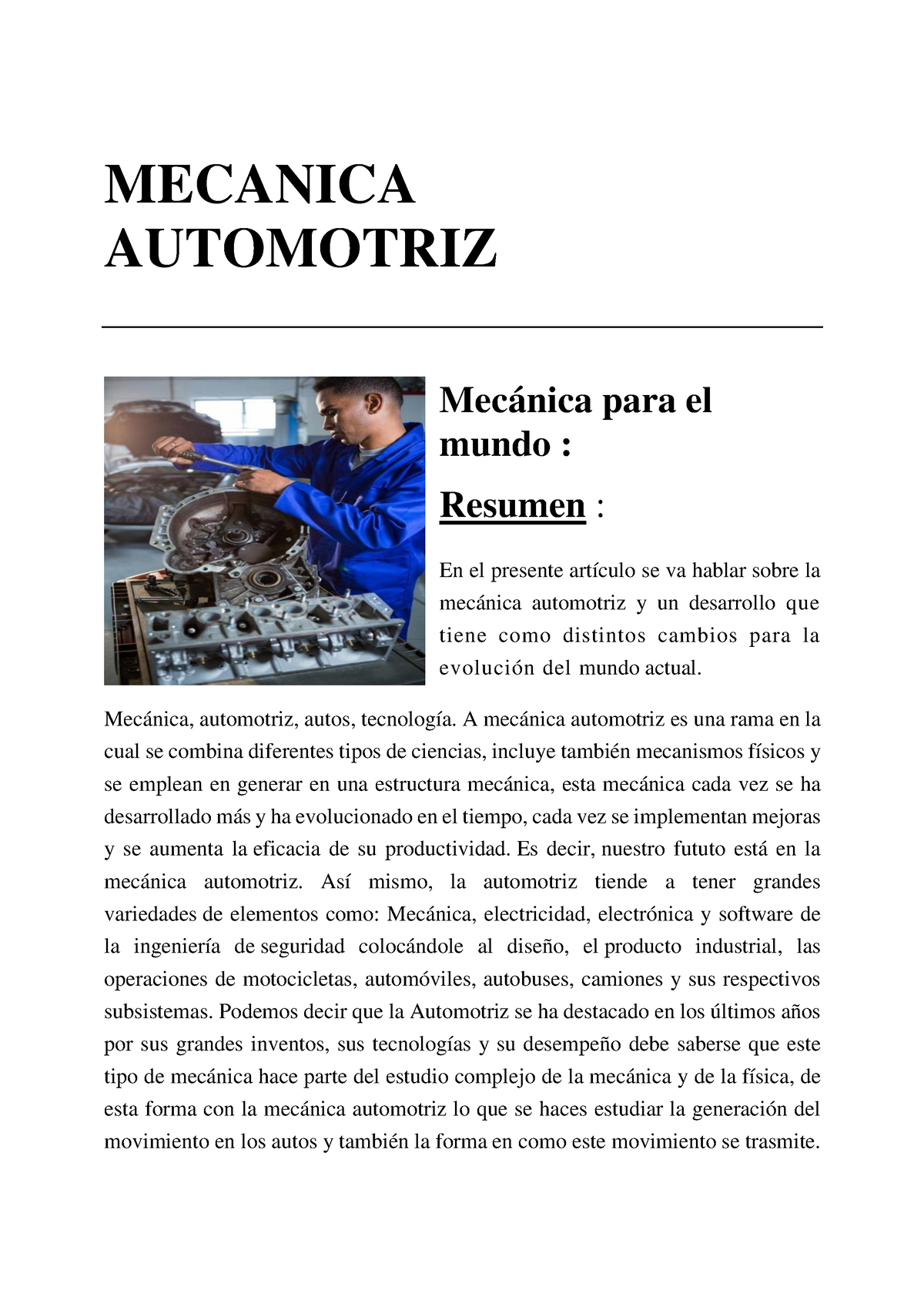 Articulo Sobre La Mecánica Automotriz - MECANICA AUTOMOTRIZ Mecánica ...