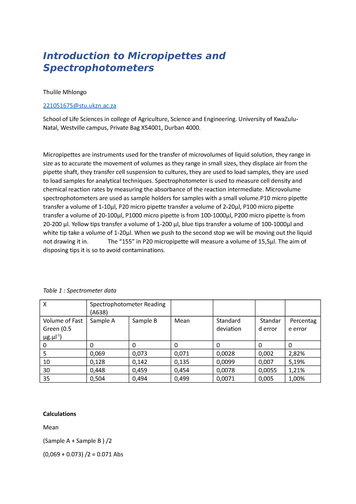 RDNA Prac 2 Report - Introduction To Micropipettes And ...