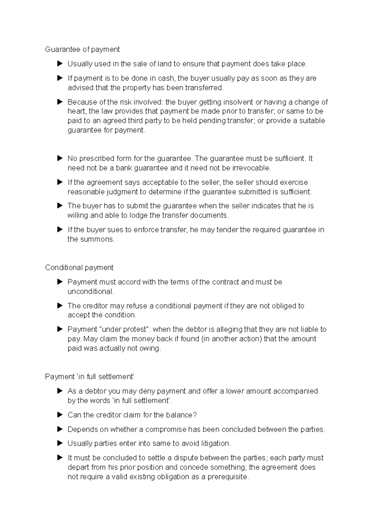 Guarantee of payment These notes are very helpful. Guarantee of