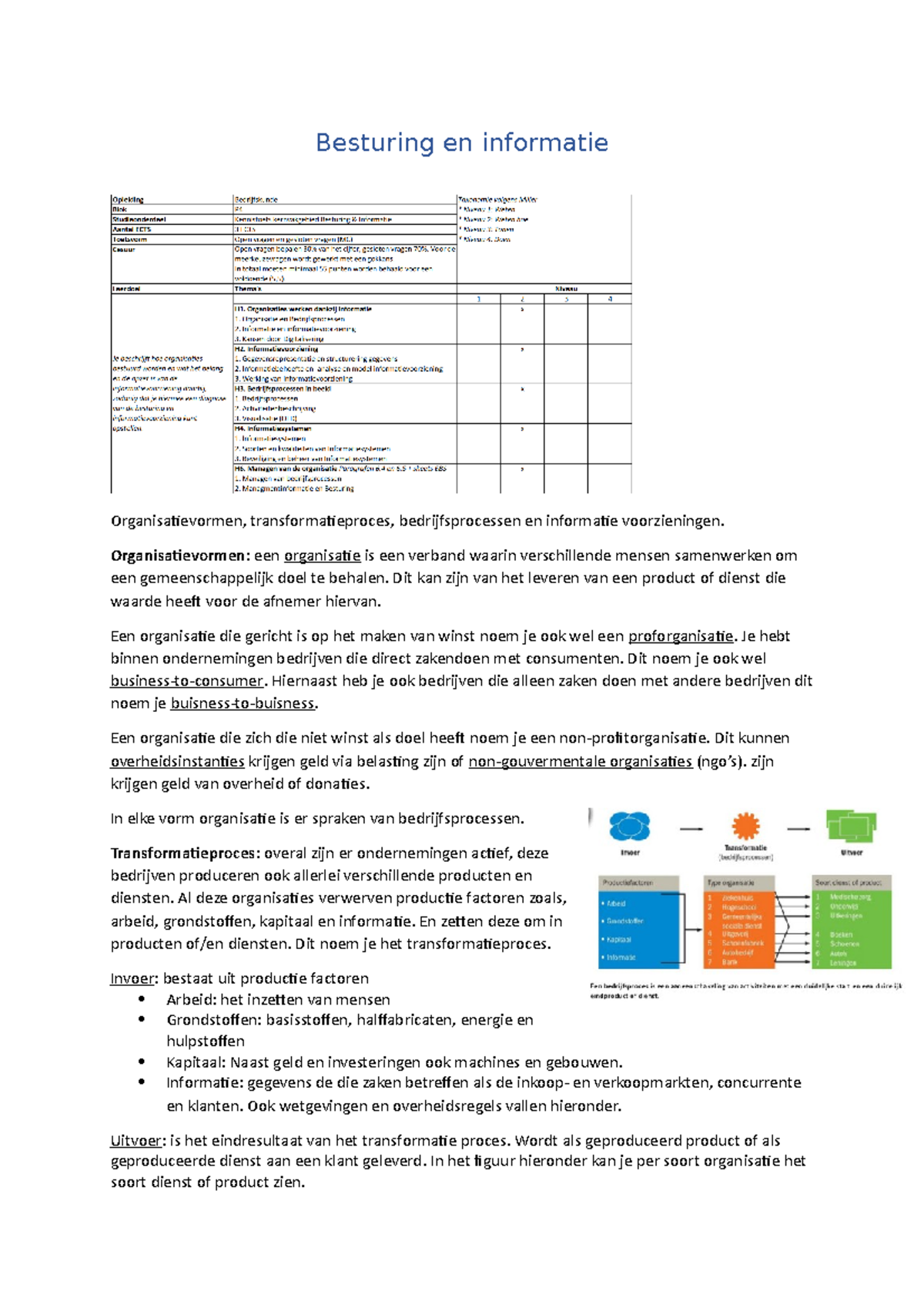 Samenvatting besturing en informatie - Besturing en informatie ...