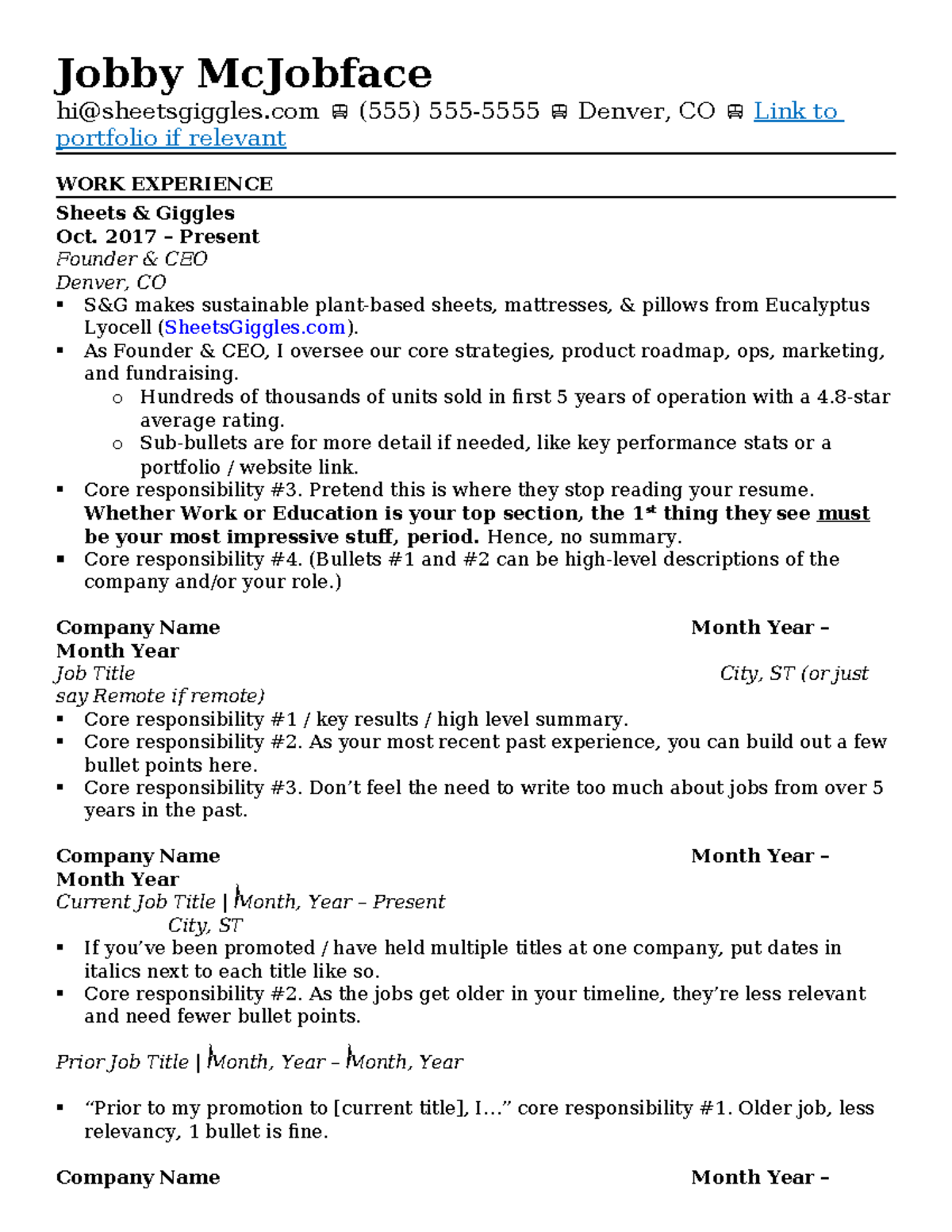 Sheets Giggles Resume Template Jobby McJobface hisheetsgiggles (555