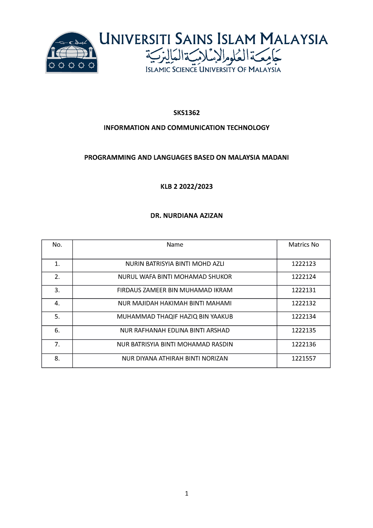 Assignment ICT - Programming language - SKS INFORMATION AND ...