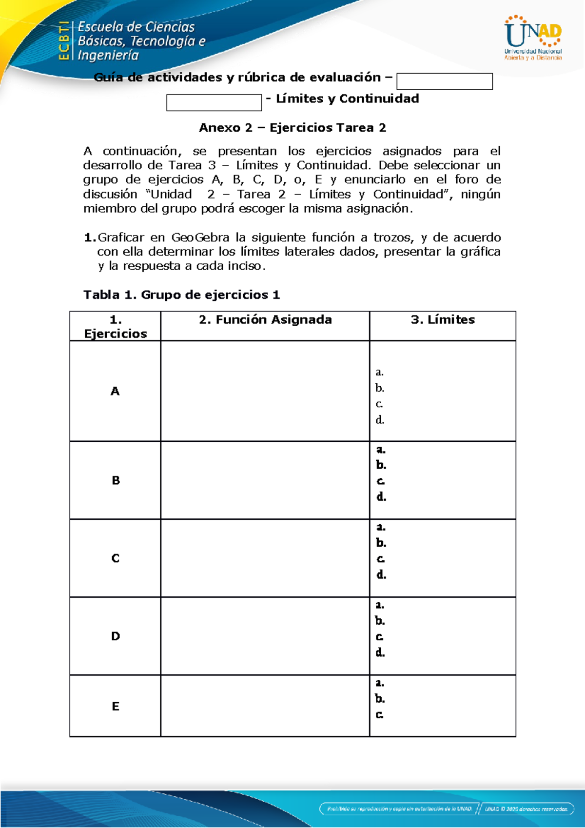 Anexo 2 Ejercicios Tarea 2 Guía De Actividades Y Rúbrica De Evaluación Límites Y 8885