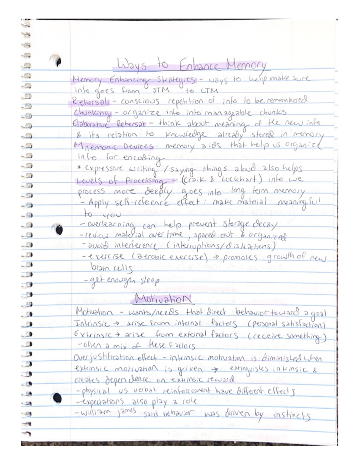 Enhancing Memory, Eating, and Sexual Behavior Notes - PSYC 10300 - Studocu