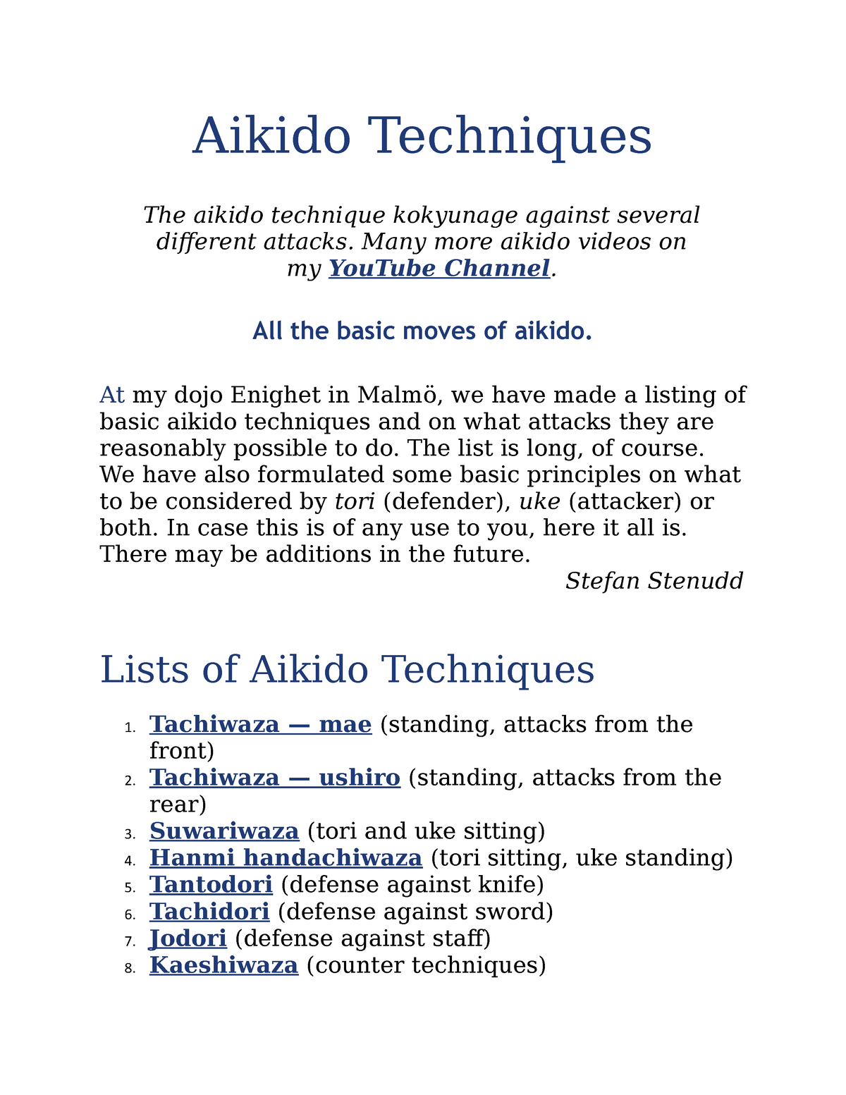 Tantodori — Aikido Knife Defense Techniques