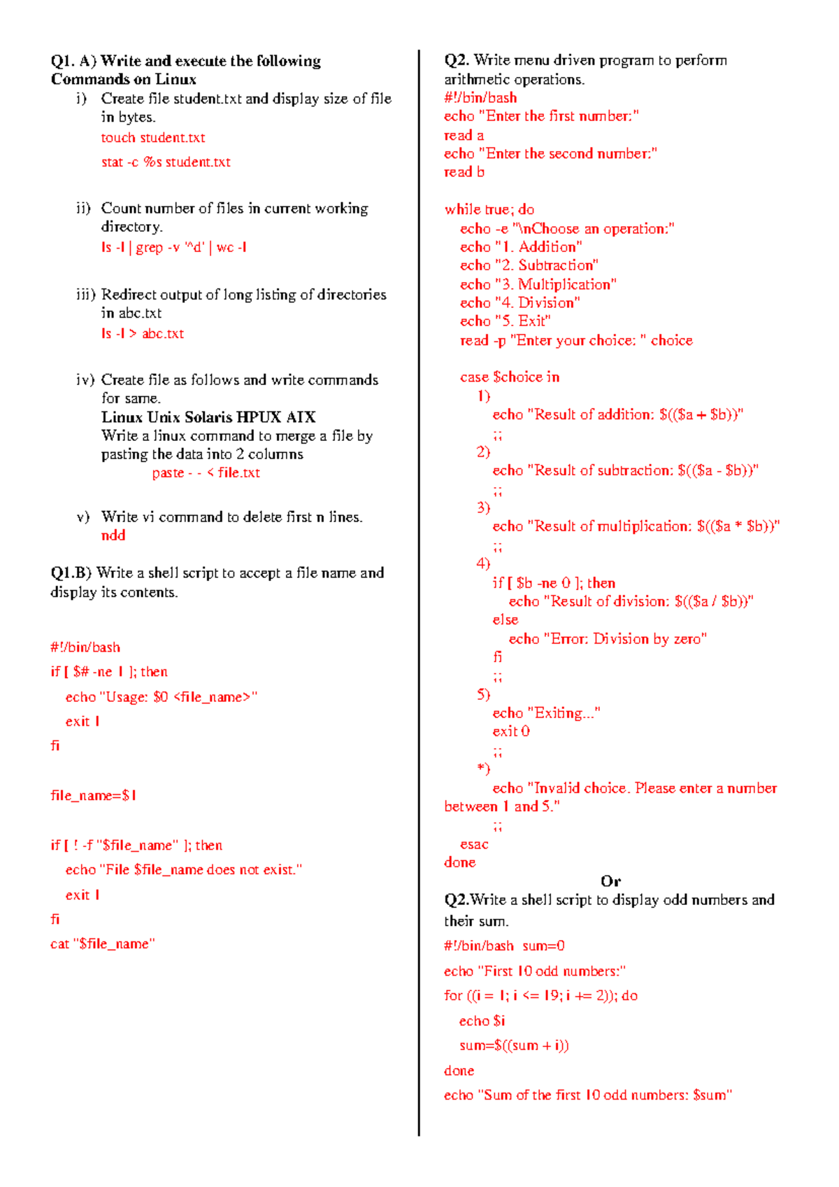 Slip29 - os slips - Q1. A) Write and execute the following Commands on ...