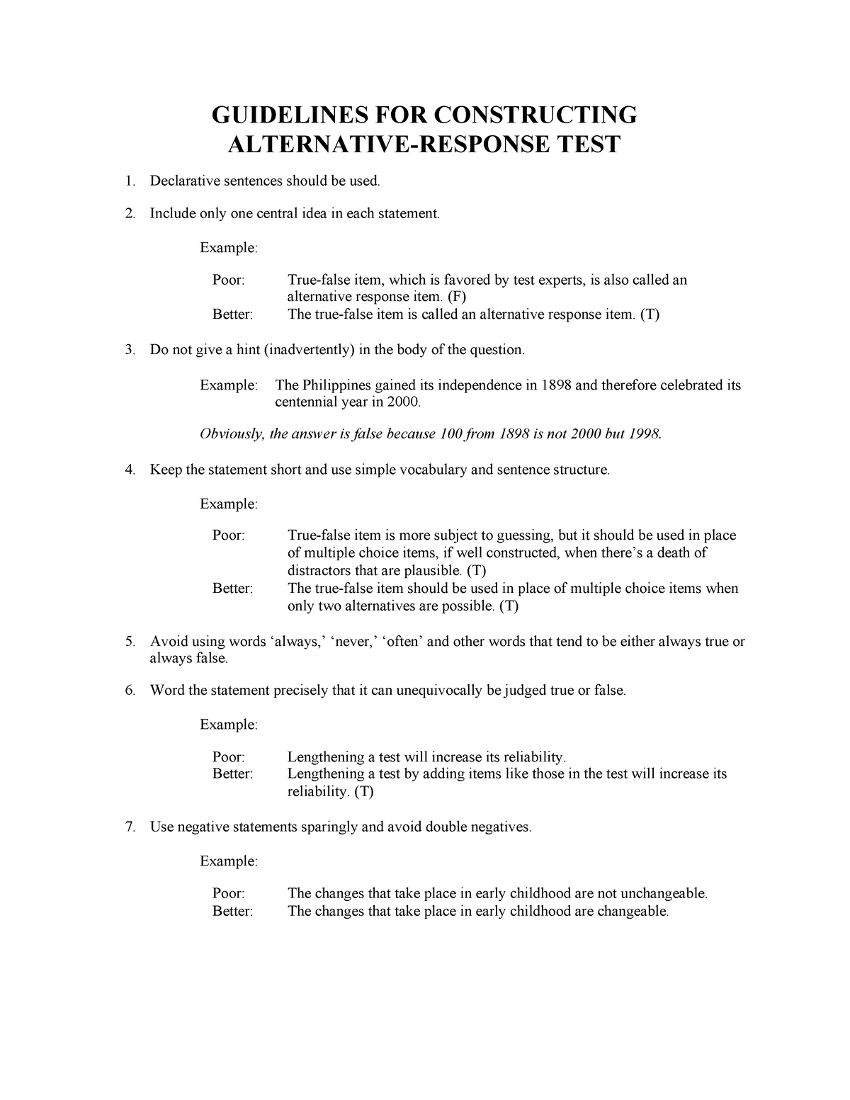 guidelines in constructing essay test pdf