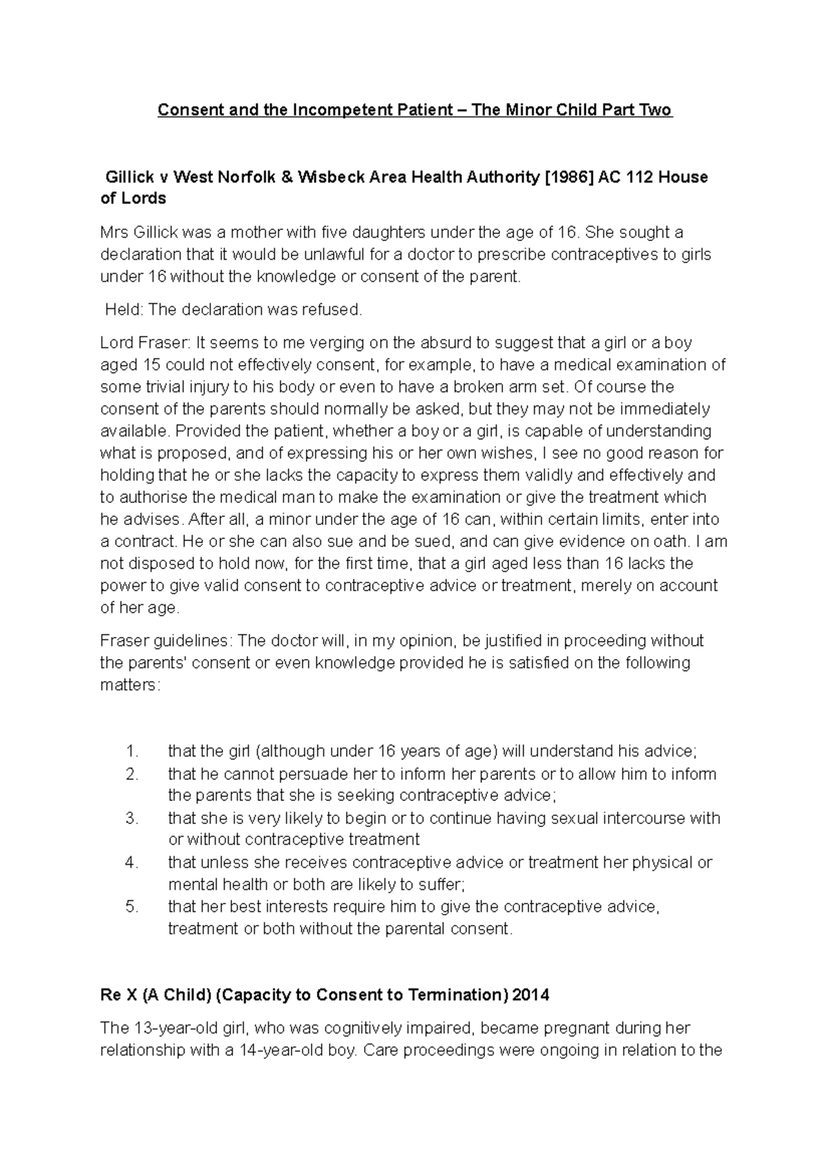 Case Law Consent and the Incompetent Patient – The Minor Child Part ...