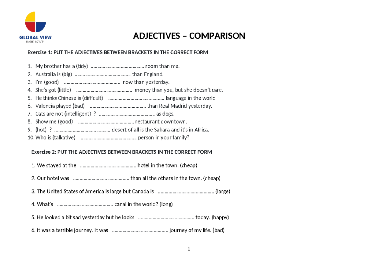 CD - Superlatives - ADJECTIVES – COMPARISON Exercise 1: PUT THE ...