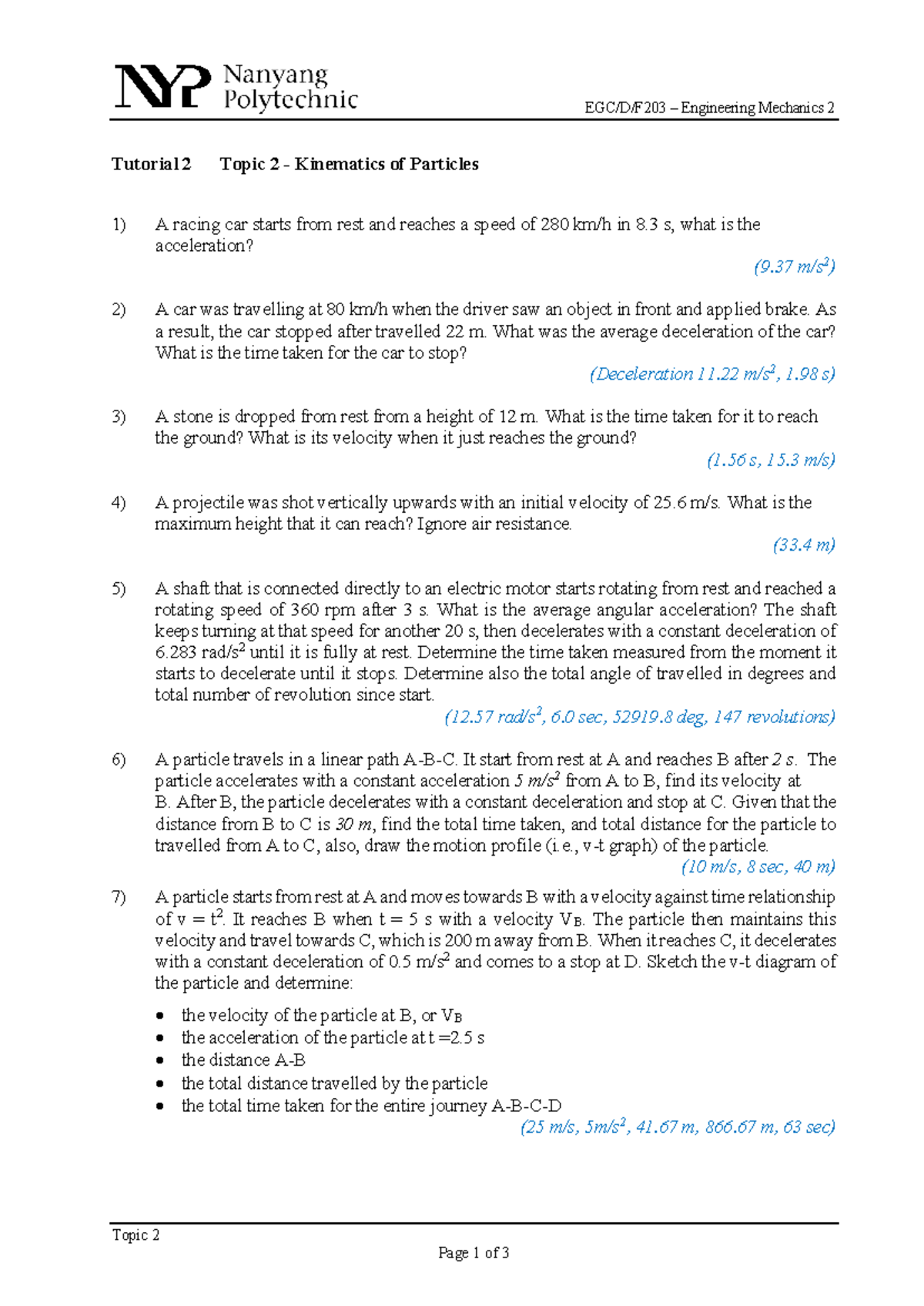 Tutorial 2 Egc D F203 Engineering Mechanics 2 Topic 2 Page 1 Of 3