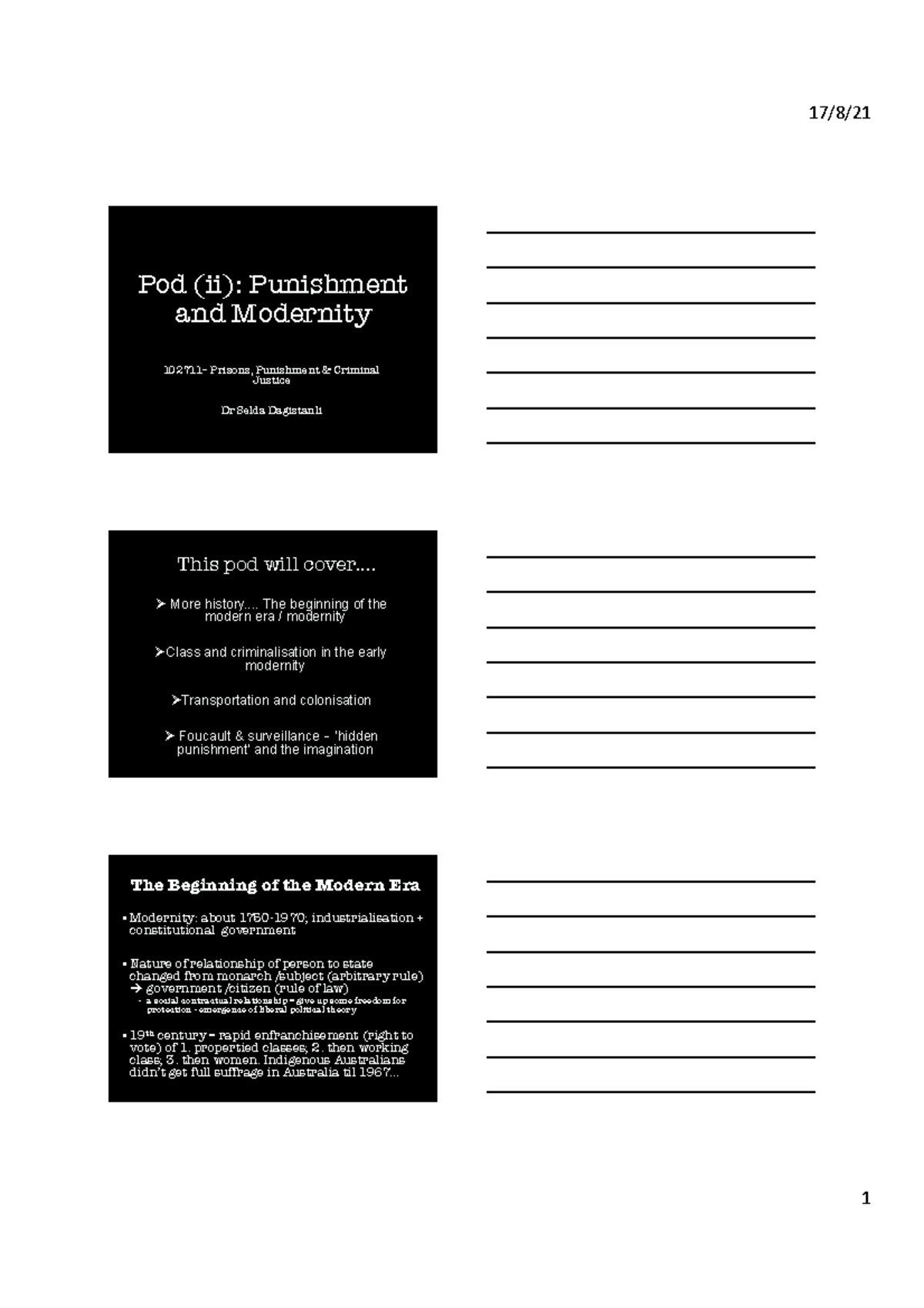 Lecture 1 Pod(ii) - 17/8/ 1 Pod (ii): Punishment and Modernity 102711 ...