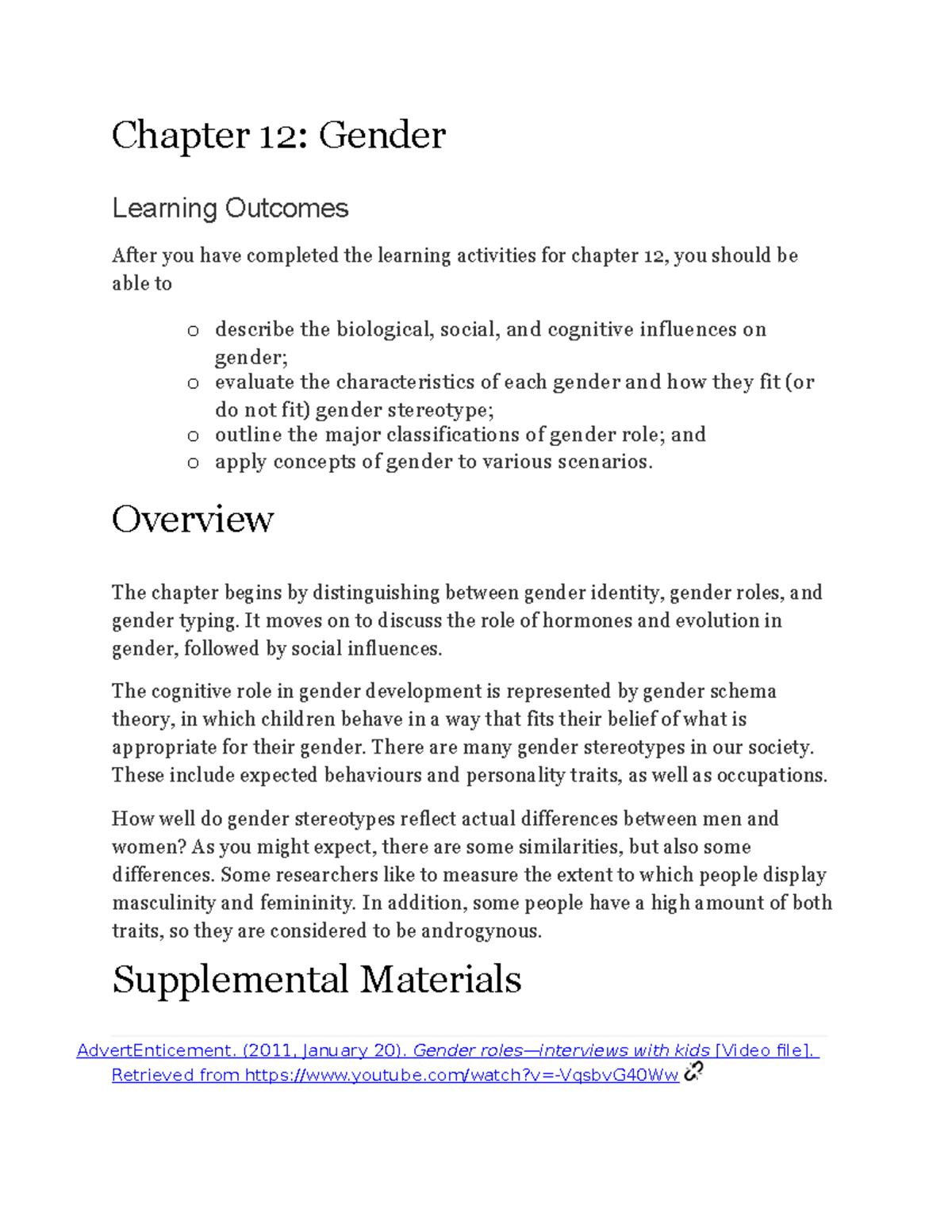 Unit 12 - Psyc 323 - Lecture Notes 12 - Chapter 12: Gender Learning  Outcomes After You Have - Studocu