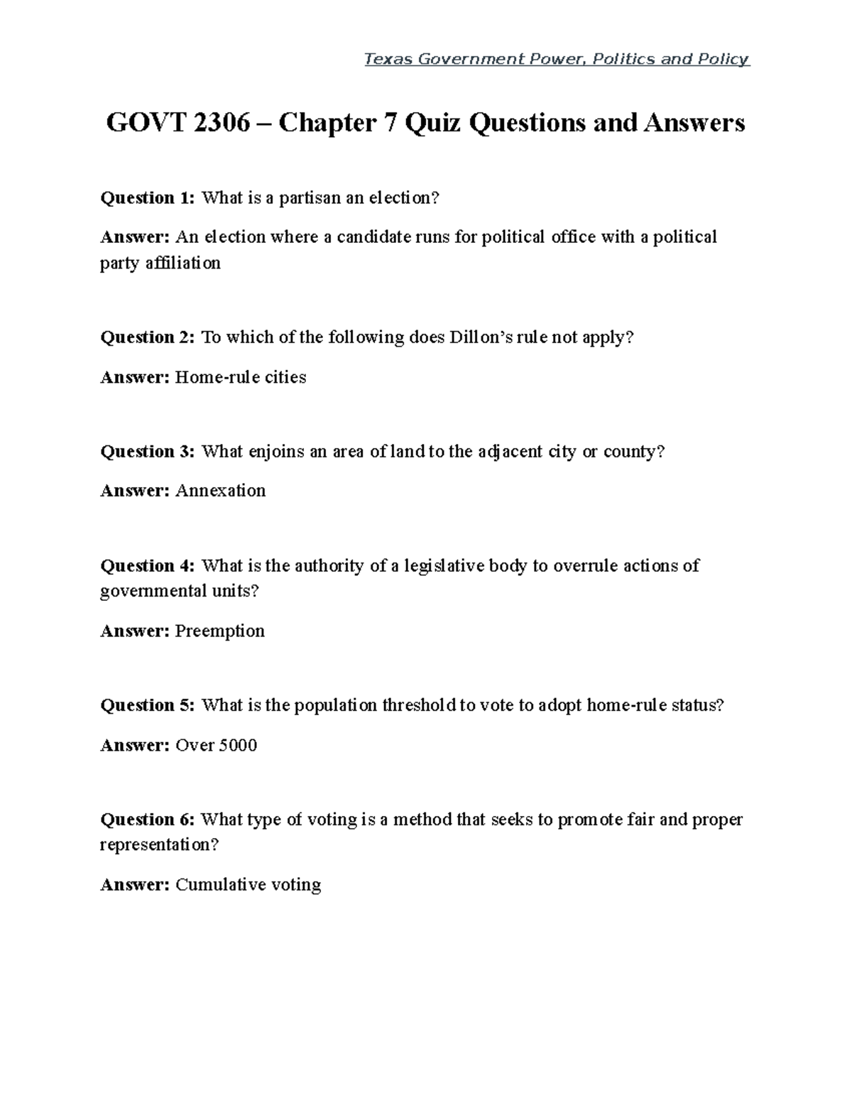 GOVT-2306 Chapter 7 Quiz Questions And Answers - Texas Government Power ...