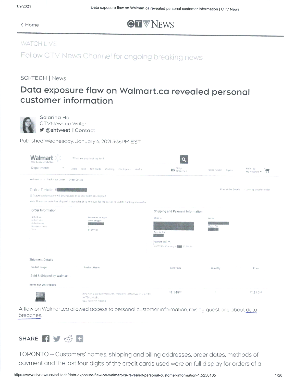 Week 1 Walmart Data Breach Case Article Class Hand Notes ADMS